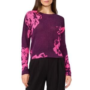 CeCe Purple Pink Floral Knit Sweater Women's Small Long Sleeve Top